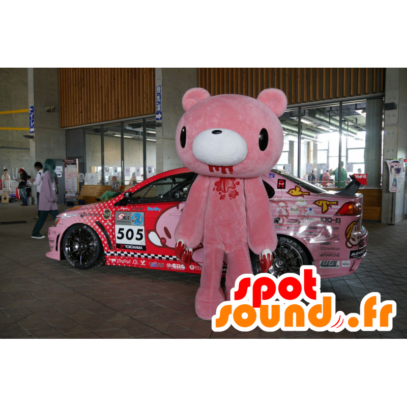 Mascot roze en witte teddyberen, grizzly, met bloed - MASFR25666 - Yuru-Chara Japanse Mascottes