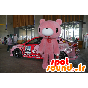 Mascot pink and white teddy bears, grizzly, with blood - MASFR25666 - Yuru-Chara Japanese mascots