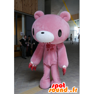Mascotte de nounours rose et blanc, de grizzly, avec du sang - MASFR25666 - Mascottes Yuru-Chara Japonaises