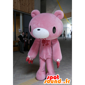 Mascot pink and white teddy bears, grizzly, with blood - MASFR25666 - Yuru-Chara Japanese mascots