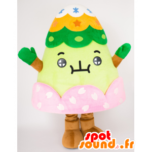 Mascot Satoyama-kun, groen man, met een kleurrijke hoed - MASFR25668 - Yuru-Chara Japanse Mascottes