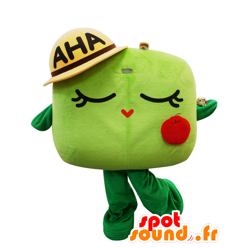 Mascotte d'Ahako, de bonhomme vert et rouge, avec un chapeau - MASFR25669 - Mascottes Yuru-Chara Japonaises