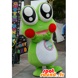 Verde e bianco mascotte rana con grandi occhi - MASFR25671 - Yuru-Chara mascotte giapponese