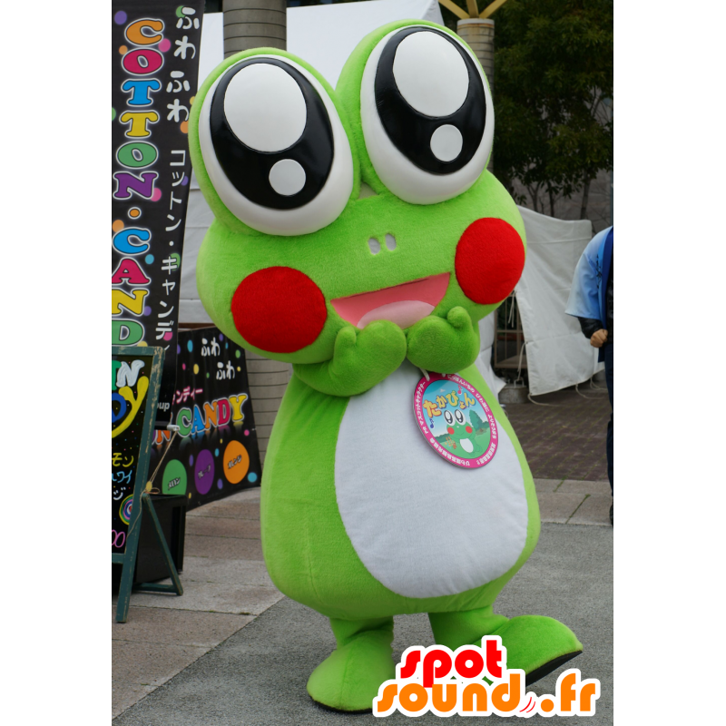 Verde e bianco mascotte rana con grandi occhi - MASFR25671 - Yuru-Chara mascotte giapponese