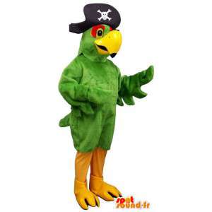 Grön papegojamaskot med en piratkaptenhatt - Spotsound maskot