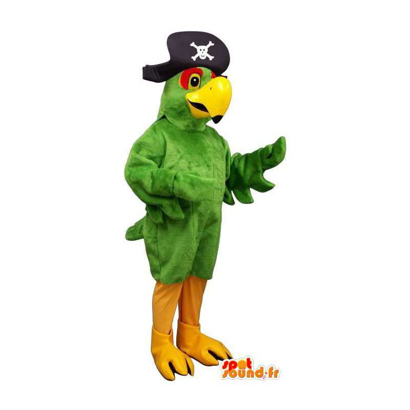 Vihreä papukaija maskotti merirosvo kapteenin hattu - MASFR006814 - Mascottes de Pirates