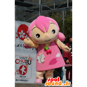 Menina Mascot com cabelo cor de rosa com um vestido rosa - MASFR25672 - Yuru-Chara Mascotes japoneses