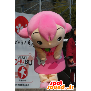 Menina Mascot com cabelo cor de rosa com um vestido rosa - MASFR25672 - Yuru-Chara Mascotes japoneses