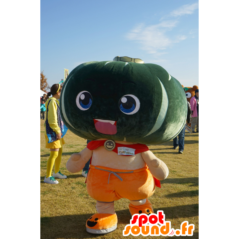 Maskottchen-grünen Wassermelonen, Melonen grün mit einem roten Umhang - MASFR25673 - Yuru-Chara japanischen Maskottchen