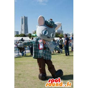 Mascot Fukanyan, keskustella ruudullinen asu - MASFR25674 - Mascottes Yuru-Chara Japonaises