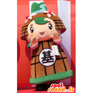 Mascotte marrone e l'uomo asiatico verde, tutti i sorrisi - MASFR25675 - Yuru-Chara mascotte giapponese