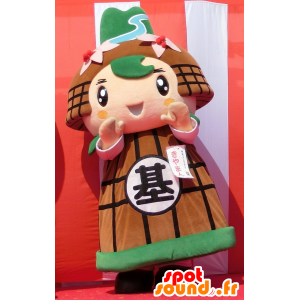 Mascot bruin en groen Aziatische man, en al glimlach - MASFR25675 - Yuru-Chara Japanse Mascottes