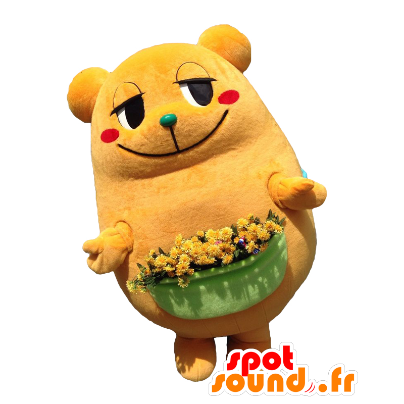 Mascotte de Mikarun, nounours orange avec un pot de fleurs - MASFR25677 - Mascottes Yuru-Chara Japonaises