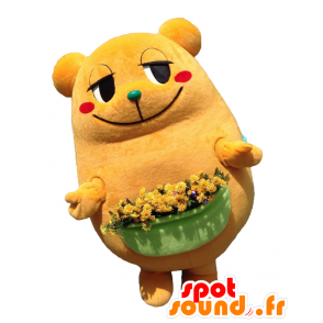 Mascotte de Mikarun, nounours orange avec un pot de fleurs - MASFR25677 - Mascottes Yuru-Chara Japonaises