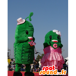 2 mascots pickles, green cucumbers - MASFR25679 - Yuru-Chara Japanese mascots