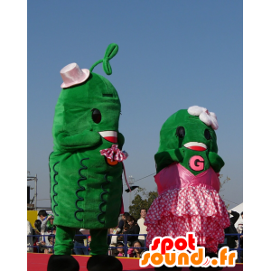 2 mascottes de cornichons, de concombres verts - MASFR25679 - Mascottes Yuru-Chara Japonaises