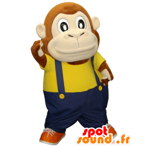 Samson-kun maskot, brun abe, med blå overall - Spotsound maskot