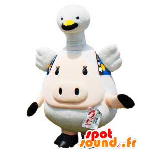 Mascotte de Suwatton, de cochon, avec un oiseau blanc sur la tête - MASFR25686 - Mascottes Yuru-Chara Japonaises