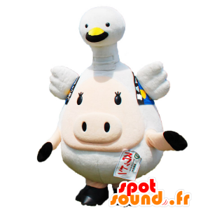 Suwatton mascote, porco, com um pássaro branco na cabeça - MASFR25686 - Yuru-Chara Mascotes japoneses