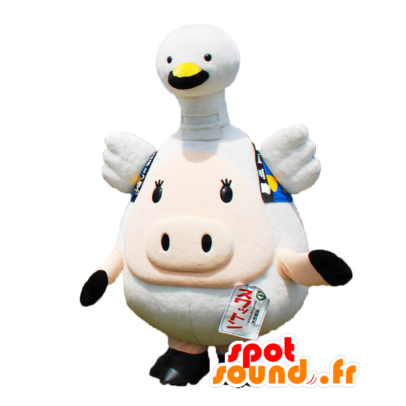 Mascotte de Suwatton, de cochon, avec un oiseau blanc sur la tête - MASFR25686 - Mascottes Yuru-Chara Japonaises