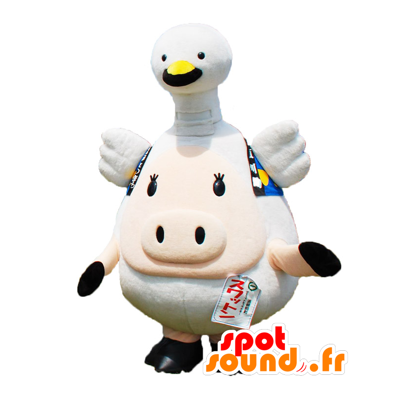 Mascota Suwatton, cerdo, con un pájaro blanco en la cabeza - MASFR25686 - Yuru-Chara mascotas japonesas