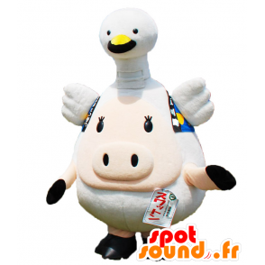 Suwatton Maskottchen, Schwein, mit einem weißen Vogel auf den Kopf - MASFR25686 - Yuru-Chara japanischen Maskottchen