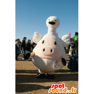 Mascota Suwatton, cerdo, con un pájaro blanco en la cabeza - MASFR25686 - Yuru-Chara mascotas japonesas