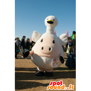 Suwatton maskot, prase, s bílým ptákem na hlavě - MASFR25686 - Yuru-Chara japonské Maskoti
