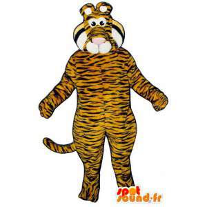 Oranssi tiikeri raidallinen musta puku - MASFR006816 - Tiger Maskotteja