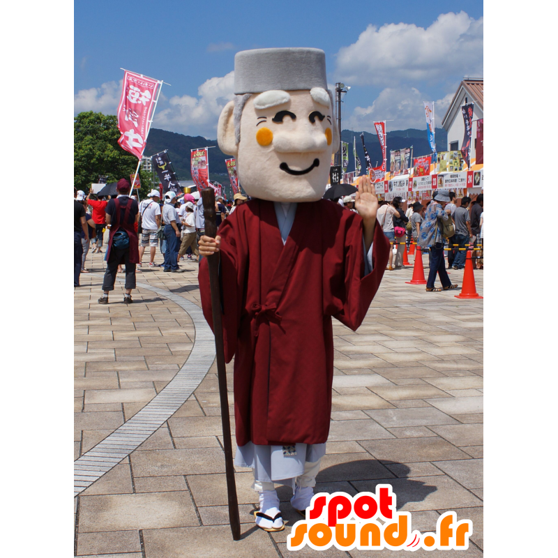 Mascot sorrindo homem velho com uma túnica vermelha - MASFR25693 - Yuru-Chara Mascotes japoneses