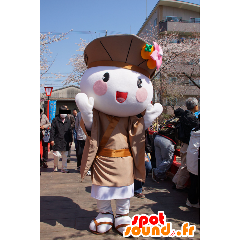 Bianco carattere mascotte, vestito con un costume tradizionale - MASFR25694 - Yuru-Chara mascotte giapponese