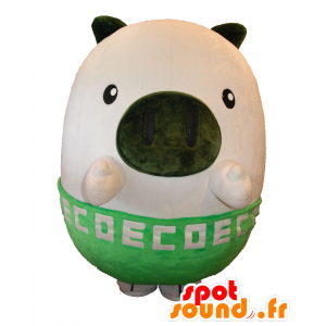 Mascotte d'Ekoton, de cochon blanc et vert, rond et mignon - MASFR25695 - Mascottes Yuru-Chara Japonaises