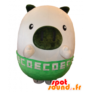 Maskotti Ekoton, valkoinen ja vihreä sika, pyöreä ja soma - MASFR25695 - Mascottes Yuru-Chara Japonaises