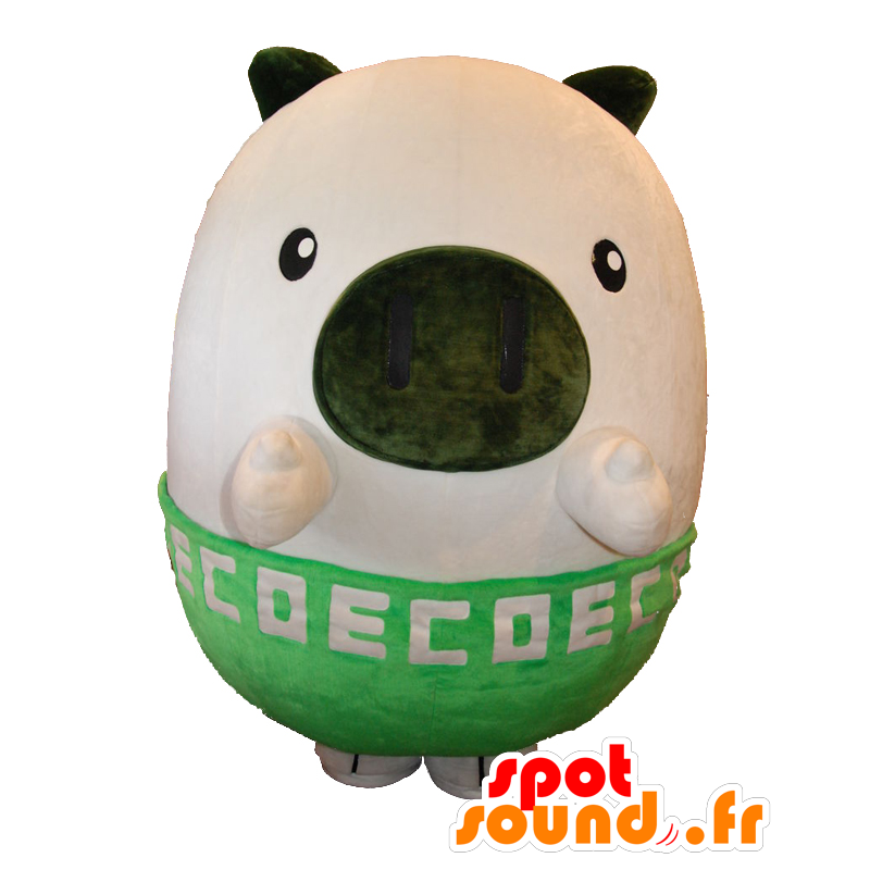 Mascot Ekoton, bílý a zelený prase, kulaté a šikovný - MASFR25695 - Yuru-Chara japonské Maskoti