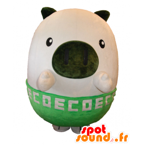 Mascotte d'Ekoton, de cochon blanc et vert, rond et mignon - MASFR25695 - Mascottes Yuru-Chara Japonaises
