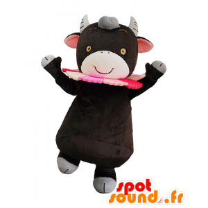 Mascot Kosumoo, musta ja pinkki lehmä, söpö ja juhlava - MASFR25697 - Mascottes Yuru-Chara Japonaises