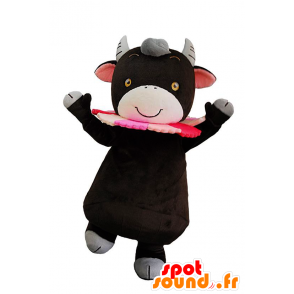 Mascotte de Kosumoo, vache noire et rose, mignonne et festive - MASFR25697 - Mascottes Yuru-Chara Japonaises