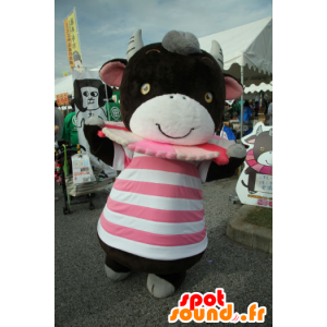 Kosumoo mascotte, nero e rosa mucca, carino e festosa - MASFR25697 - Yuru-Chara mascotte giapponese