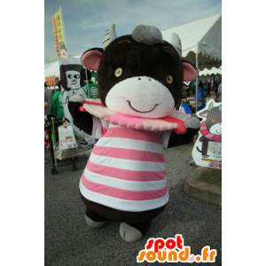 Kosumoo maskot, svart och rosa ko, söt och festlig - Spotsound