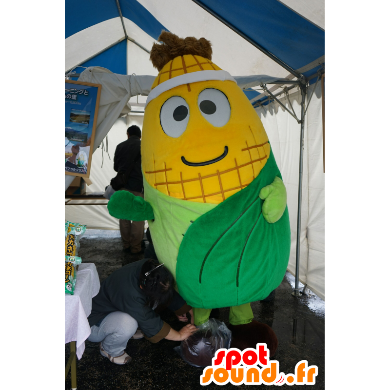 Cob mascot yellow and green corn, giant, realistic and smiling - MASFR25698 - Yuru-Chara Japanese mascots