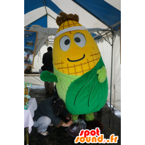 Cob mascotte giallo e mais verde, gigante, realistico e sorridente - MASFR25698 - Yuru-Chara mascotte giapponese