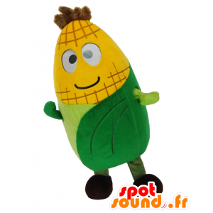 Mascotte d'épi de maïs jaune et vert, géant, réaliste et souriant - MASFR25698 - Mascottes Yuru-Chara Japonaises