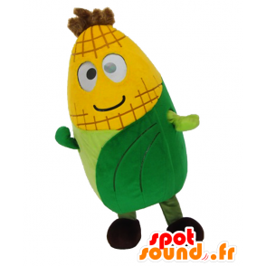 Mascotte d'épi de maïs jaune et vert, géant, réaliste et souriant - MASFR25698 - Mascottes Yuru-Chara Japonaises