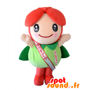 Kanna-chan mascot, red and green flower, cute and smiling - MASFR25704 - Yuru-Chara Japanese mascots