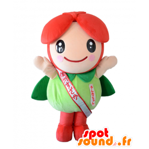 Mascot Kanna-Chan, rode en groene bloem, leuk en glimlachend - MASFR25704 - Yuru-Chara Japanse Mascottes