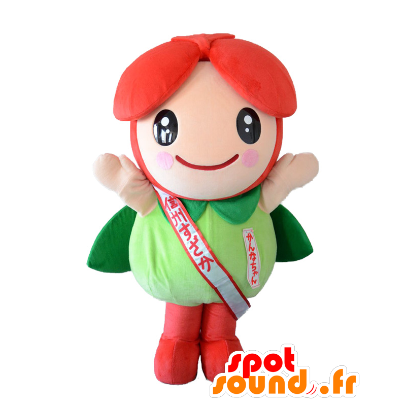 Kanna-chan mascotte, fiore rosso e verde, simpatico e sorridente - MASFR25704 - Yuru-Chara mascotte giapponese