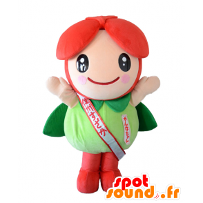 Mascot Kanna-Chan, rode en groene bloem, leuk en glimlachend - MASFR25704 - Yuru-Chara Japanse Mascottes