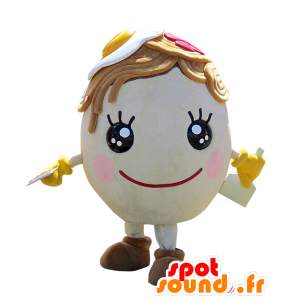 Yakippi maskot, vitt ägg, med pasta på huvudet - Spotsound