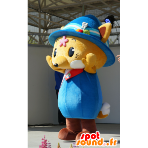 Mascotte de Kaizutchi, renard orange, habillé d'une tenue bleue - MASFR25707 - Mascottes Yuru-Chara Japonaises