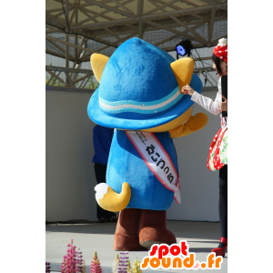 Mascot Kaizutchi, oranssi kettu, pukeutunut sininen asu - MASFR25707 - Mascottes Yuru-Chara Japonaises